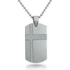 Tungsten White Carbon Fiber Dog Tag  Pendant with 24" Ball Chain Necklace